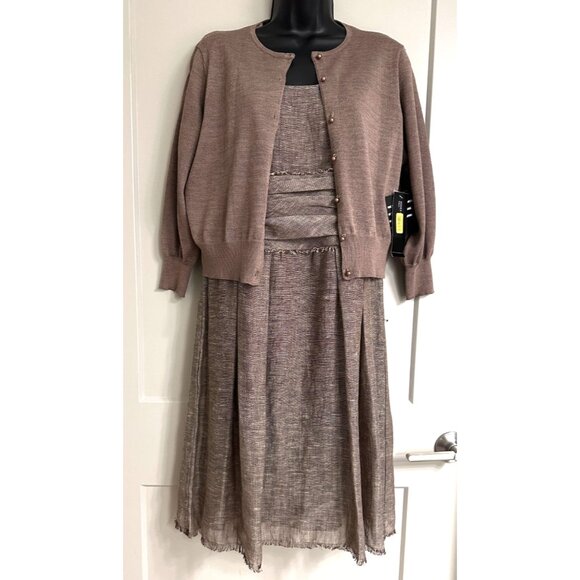 NWT Jones New York Dress Women’s Brown 2 PC Dress Cardigan Sz 10 - Picture 2 of 16